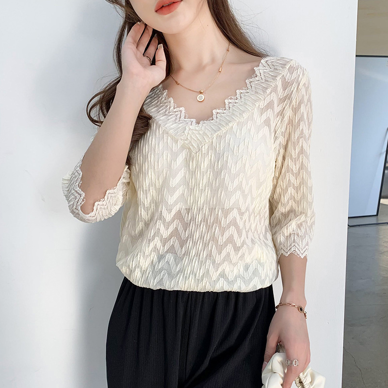 Clearance Sale New Lace T-Shirt Top with Gentle Hollow-Out V-Neck Short Sleeves, Suitable as a Base Layer, No Returns or Exchanges Clearance Sale New Lace T-Shirt Top with Gentle Hollow-Out V-Neck Short Sleeves, Suitable as a Base Layer, No Returns or Exchanges