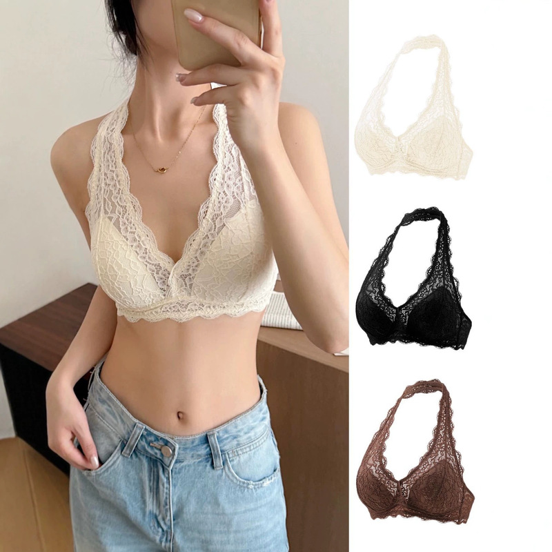 New pure and alluring style sexy lace halter neck camisole with chest pads, slim fit, suitable for both inner and outer wear, beautiful back lingerie for women New pure and alluring style sexy lace halter neck camisole with chest pads, slim fit, suitable for both inner and outer wear, beautiful back lingerie for women