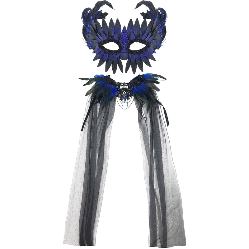 Halloween nuevo estilo gótico pluma encaje decoración chal de cuero pluma máscara de diamante COS accesorios de vestir