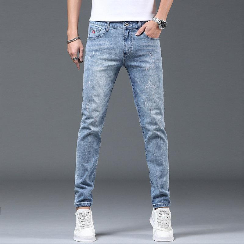Jean fin de printemps et d'automne haut de gamme pour hommes, coupe slim, petits pieds, stretch décontracté, version coréenne, léger_voghion.com