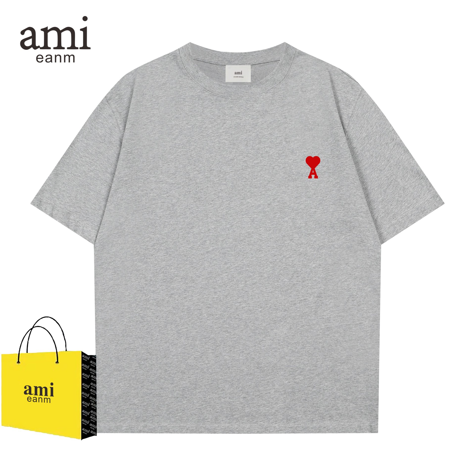 thumbnail for AMI & EANM2024 new T-shirt men&#039;s love embroidered loose off-shoulder sleeve summer fashion brand short sleeve top