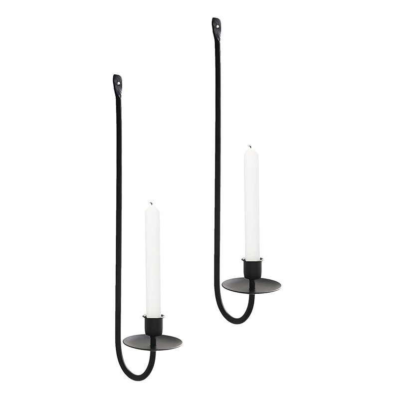Simple candelabro de hierro forjado colgado en la pared de alto nivel en forma de L candelabro negro decoración de atmósfera 2 piezas set