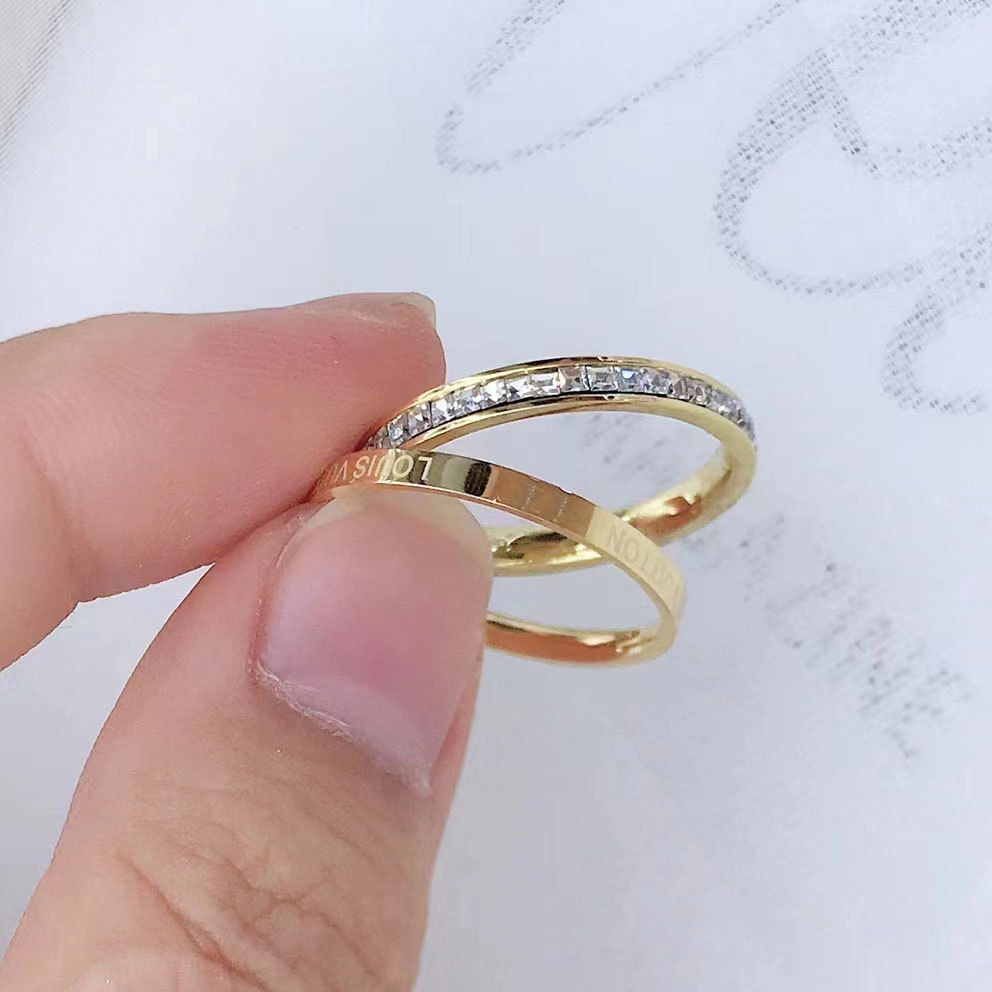 Retro Round Letter Lingge Titanium Steel Inlay Artificial Gemstones Rings 1 Piece