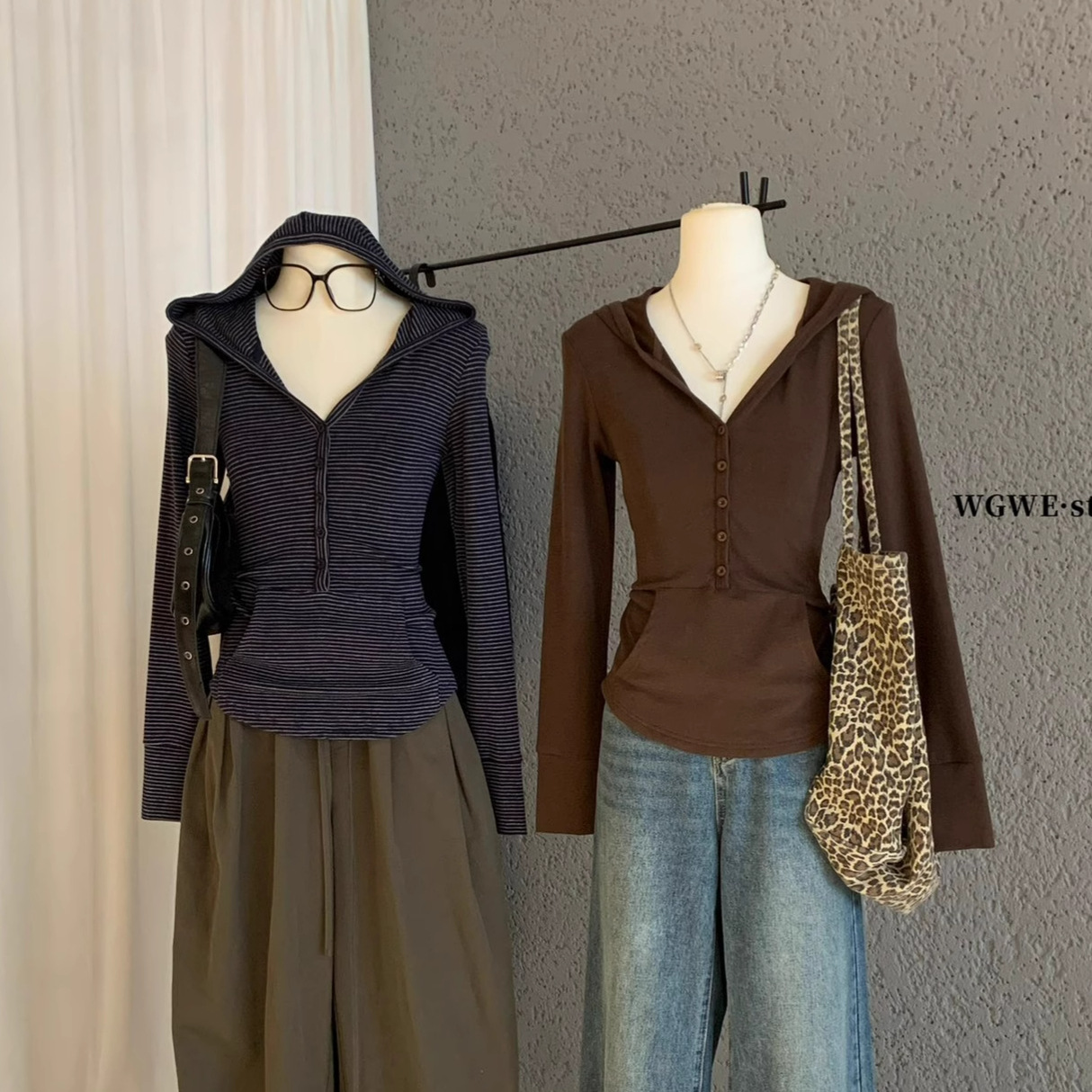 Wgwe7993 Guangzhou Thirteen Lines Women's Early Autumn New Style Small Hooded Long Sleeve Slim T-Shirt Bottoming Shirt