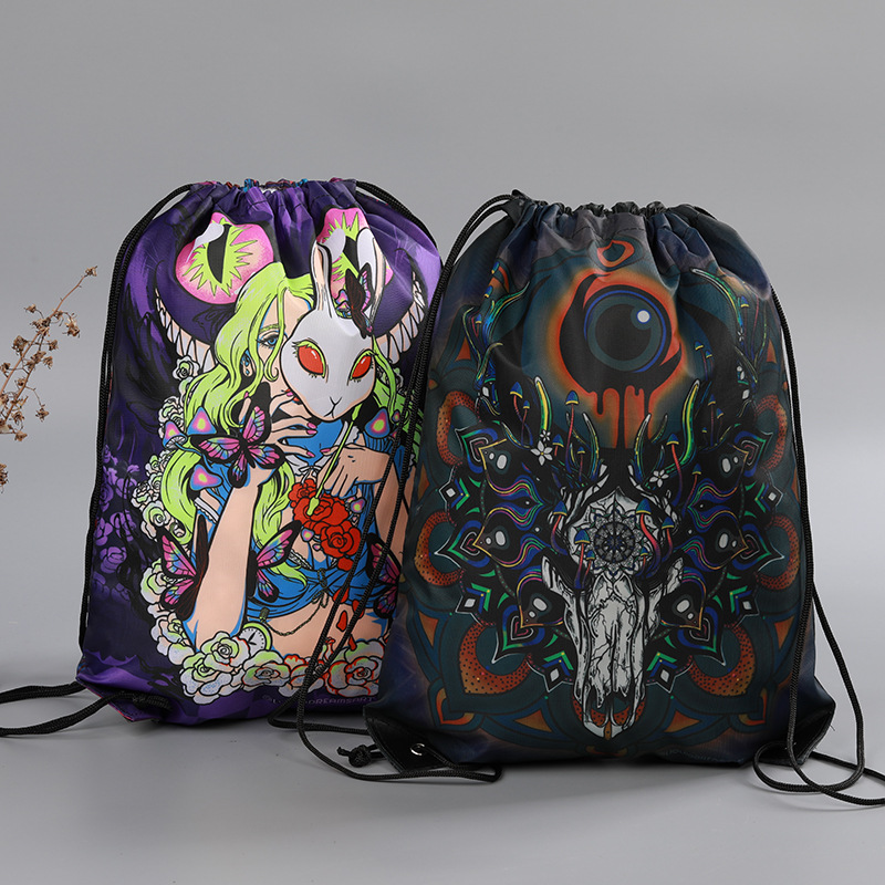 Logotipo publicitario simple mochila de gran capacidad bolsa de cuerda impresa poliéster con cordón bolsillo de almacenamiento bolsa de deporte de nylon impermeable image 2