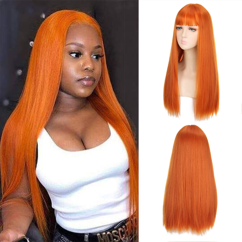 Synthetische Perücke für Damen, langes glattes Haar, Kunstfaser, Hochtemperatur-Seide, flauschig und modisch, voll_voghion.com