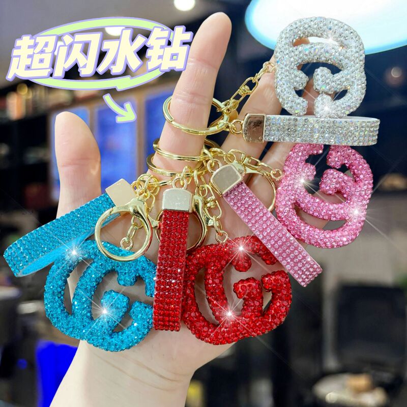 Cross-Border Light Luxury Ceramic Clay Keychain Pendant with English Letters and Rhinestones, Car Keychain Accessory, Bag Charm, Jewelry Wholesale