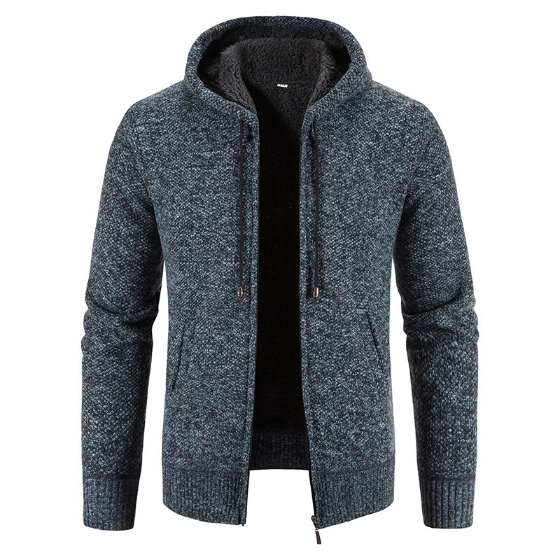 2025 New Autumn and Winter Velvet Thickeneded Large Size Outwear Export Sweater Hooded Cardigan Men's Zipper Knitted Top 2025 New Autumn and Winter Velvet Thickeneded Large Size Outwear Export Sweater Hooded Cardigan Men's Zipper Knitted Top