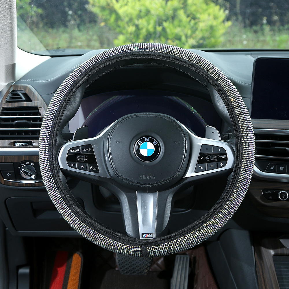Full-diamond car steering wheel cover, dazzling rhinestone seatbelt shoulder pad, universal for all seasons, rearview mirror protective cover, wholesale