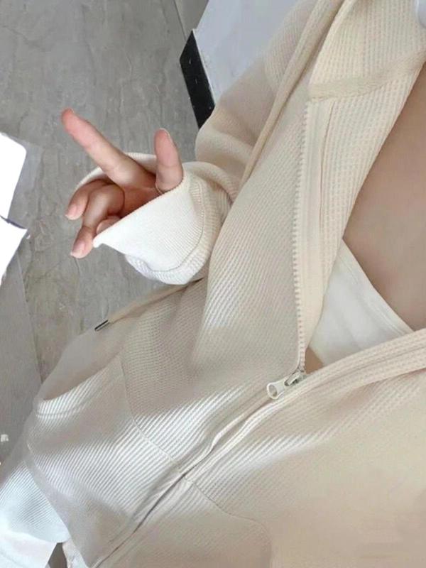 华夫格连帽卫衣女秋oversize宽松薄款拉链开衫外套秋季加绒加厚|undefined