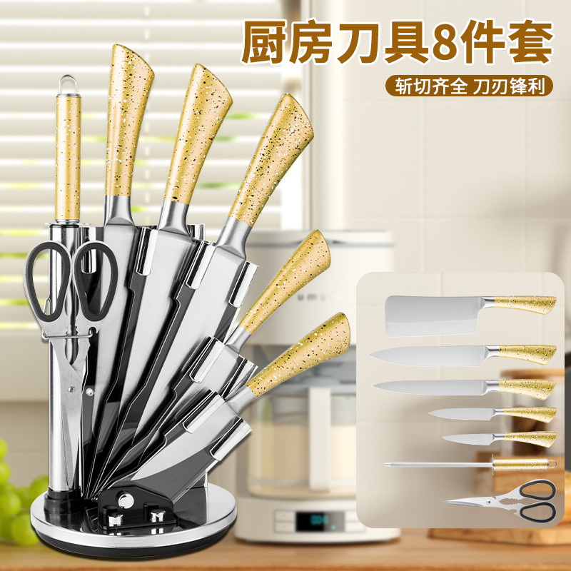 Punto de fábrica Acero inoxidable Cuchillo de mango hueco Cuchillo de herradura Juego de 8 piezas Asiento giratorio de acrílico Juego de 8 piezas Cuchillo
