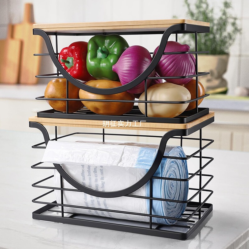 Cross-Border New Model Countertop Garbage Bag Storage Rack, Spice Bottle Organizer, Wall-Mounted Kitchen Vegetable and Fruit Basket Wholesale
