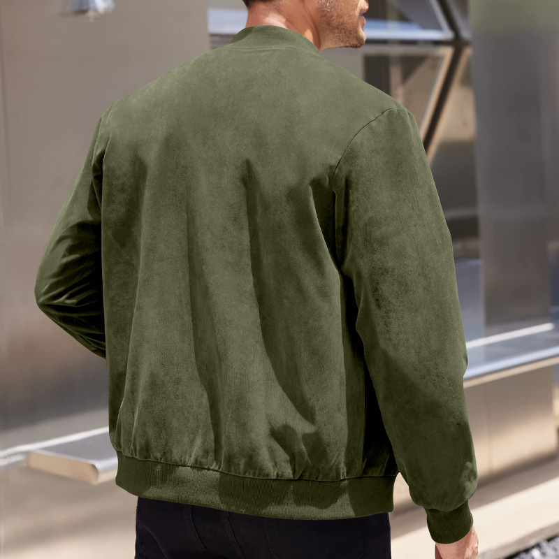 1 Cross-Border Autumn Suede Solid Color Zipper Jacket Casual Retro Long Sleeve Cardigan Coat Men's Cotton_viptrois.com