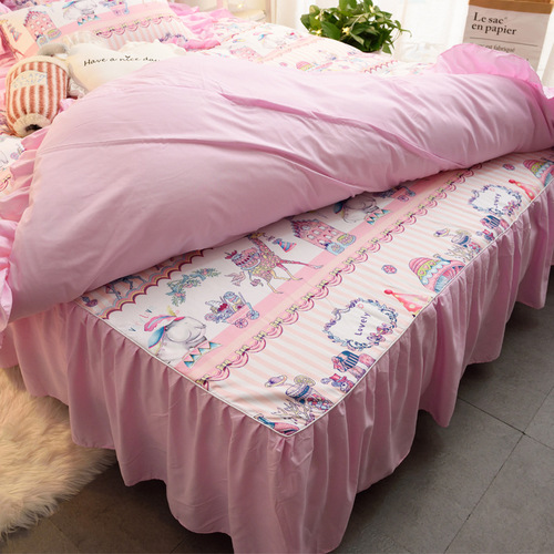 Soft cute girl ~ Circus bed skirt and bed cover four-piece set student dormitory bed quilt cover three-piece set 1.2m1.8m