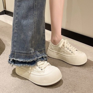 Low-top Canvas Shoes Women's Thick-soled Small 2025 Spring New All-match Student Big-head Sneakers Women's White Shoes