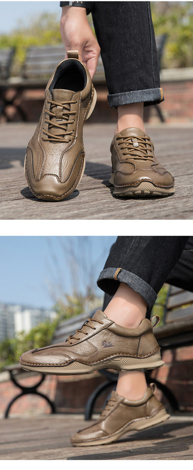 Giày lười nam thủ công da PU đế bằng cổ thấp cỡ lớn phong cách ngoài trời — 8727 màu kaki, 8727 màu đen, 8727 nâu nhạt, 8727 nâu sẫm chi tiết 18