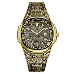 Cross-border foreign trade trendy square men's steel band watch retro embossed calendar quartz watch