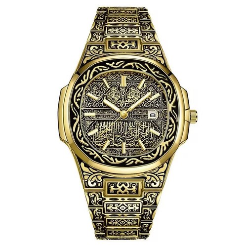 Cross-border foreign trade trendy square men's steel band watch retro embossed calendar quartz watch