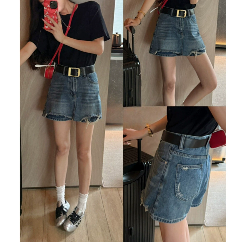 Рваные джинсовые брюки-кюлоты А-силуэта для женщин, лето 2025, новые, высокая талия, узкие шорты, юбка-джинсы, другие