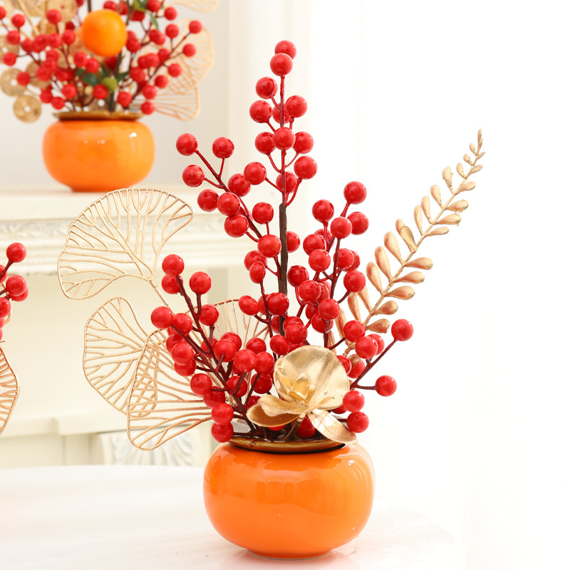 2024 decoración de Año Nuevo pequeño Fu cubo caqui Ruyi decoración de frutas rojas Año Nuevo Fortuna fruta dragón año primavera Festival decoración suministros