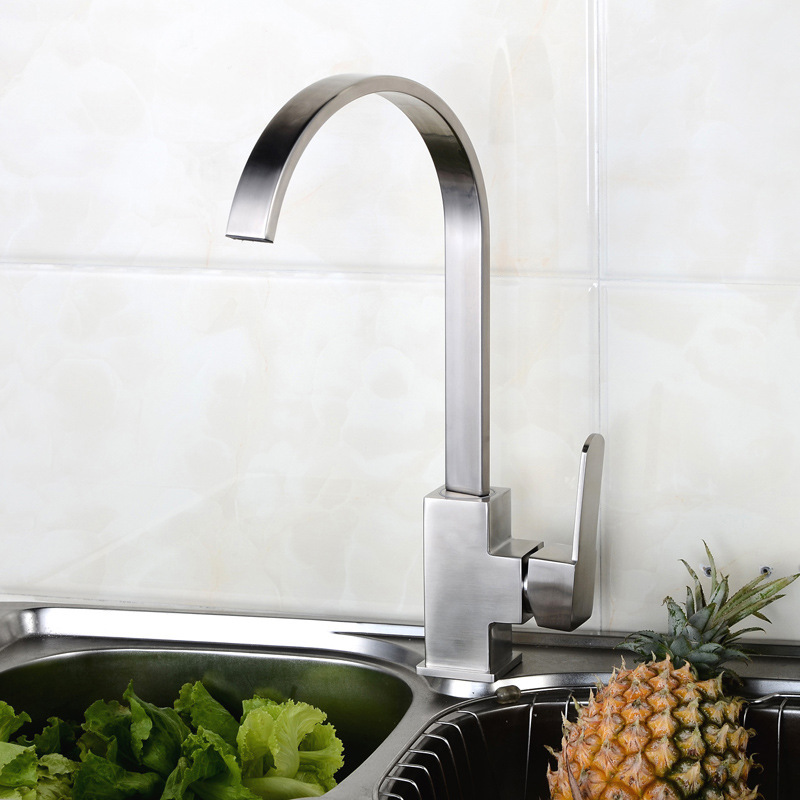 Pick up Leakage Area 304 Stainless Steel Square Sink Faucet Kitchen Mixing Faucet Rotating Faucet Cfg-019