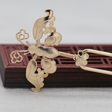 DIY饰品铜24k金保色50*43MM仿点翠蜻蜓发簪发冠配件材料B1765