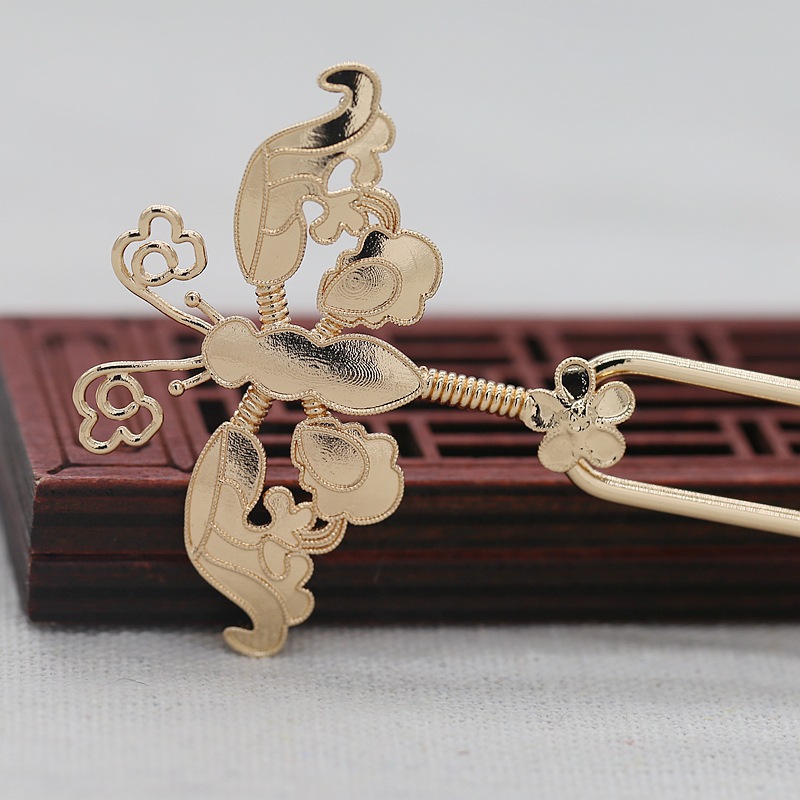 DIY饰品铜24k金保色50*43MM仿点翠蜻蜓发簪发冠配件材料B1765