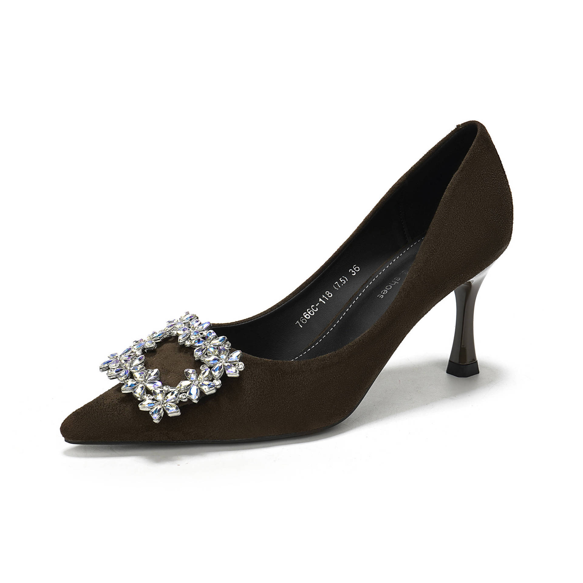 7666C-118 Scarpe con tacco a spillo in pelle scamosciata con strass, punta a punta, casual, versatili, professionali, nuove, con tacco alto_voghion.com