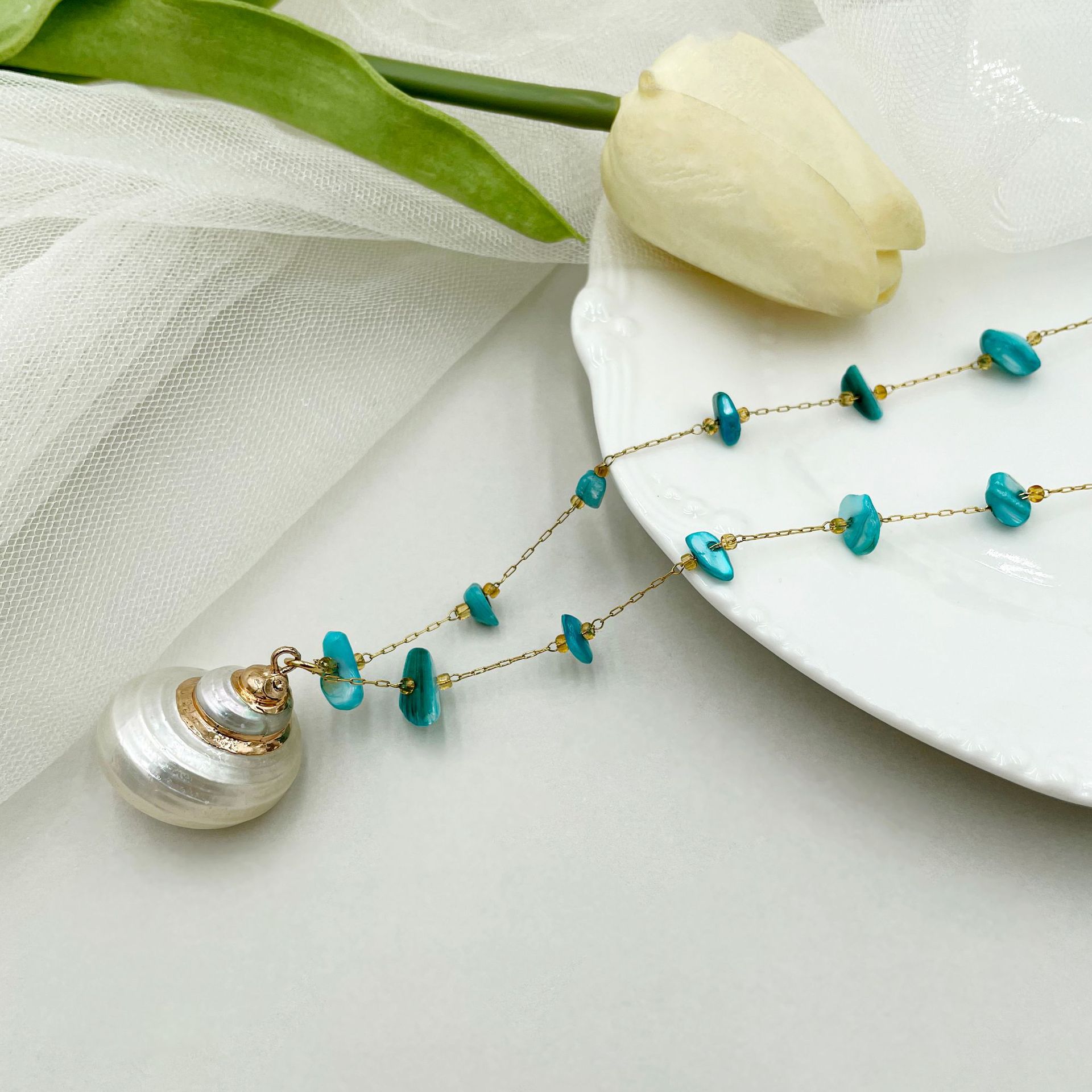 14g Weight Shell Pendant Material Pendant Necklace Classification Titanium Steel Chain Material Casual Simple Style Conch Gravel Shell Titanium Steel Wholesale Pendant Necklace