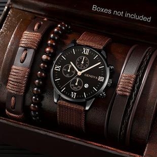 Cross-Border Foreign Trade Canvas Watch Bracelet Set Simple High-End Quartz Watch New Calendar Watch Men's Gift