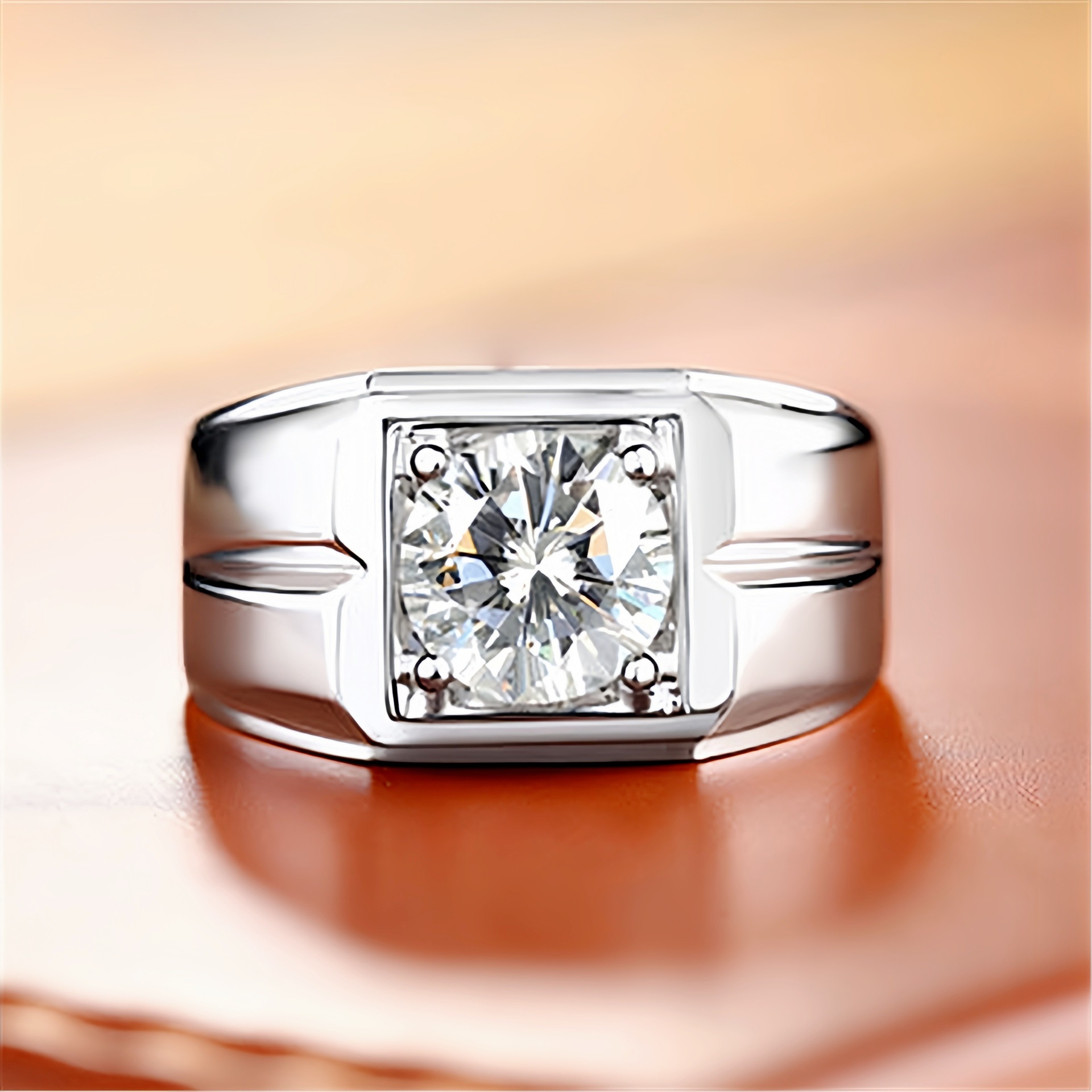 Anillo de compromiso moissanite lujo chapado en oro blanco abierto_voghion.com