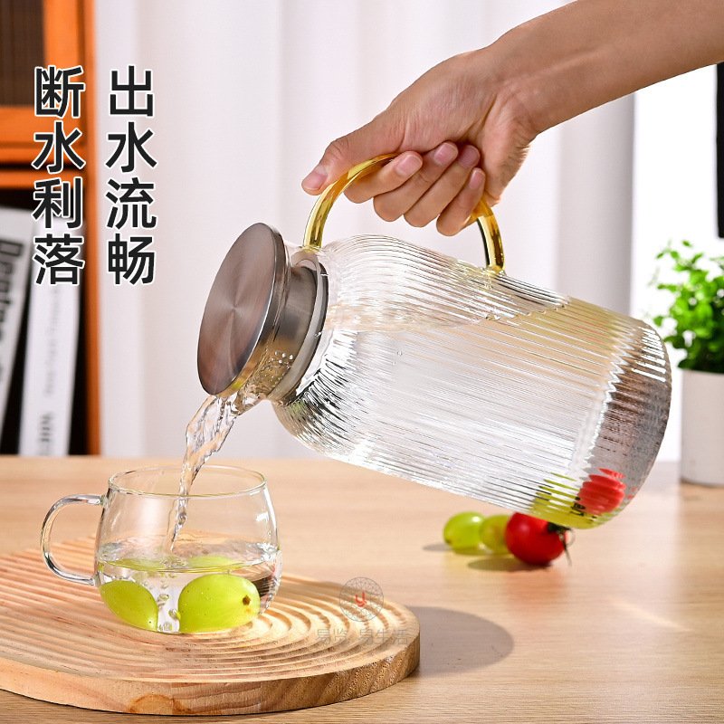 批发轻奢竖纹玻璃冷水壶大容量耐热防爆凉水壶家用高硼硅白开水壶|undefined