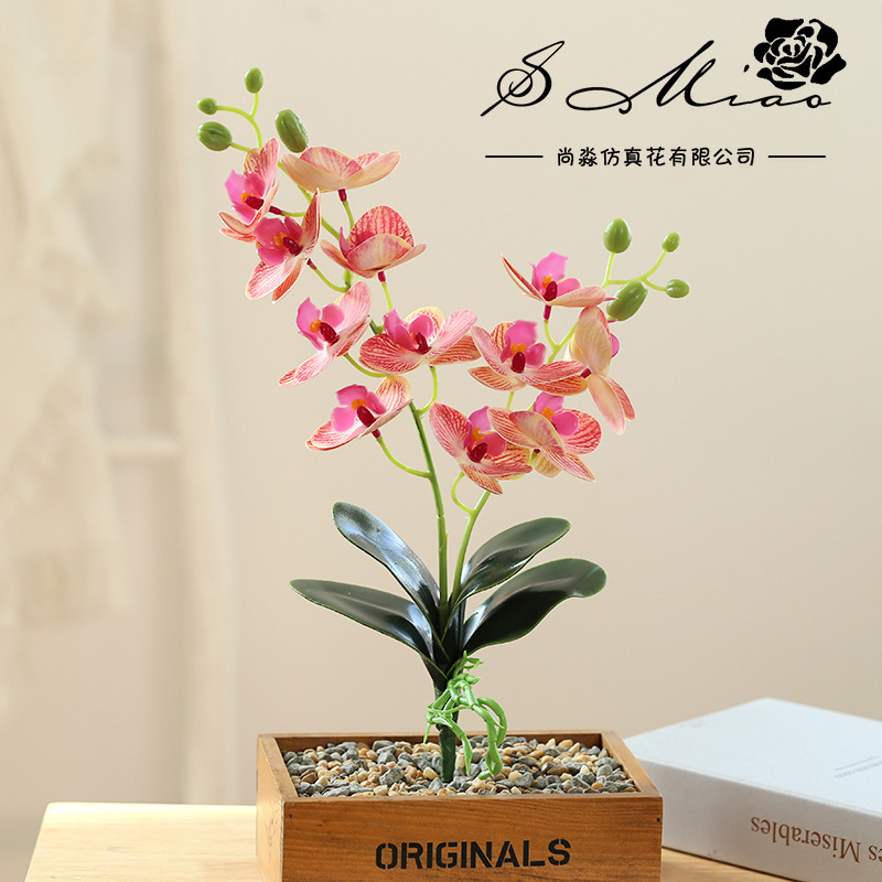 Flor falsa doble tenedor 12 película orquídea mariposa bonsai creativo fábrica de decoración de interiores directamente para flores artificiales en maceta de simulación