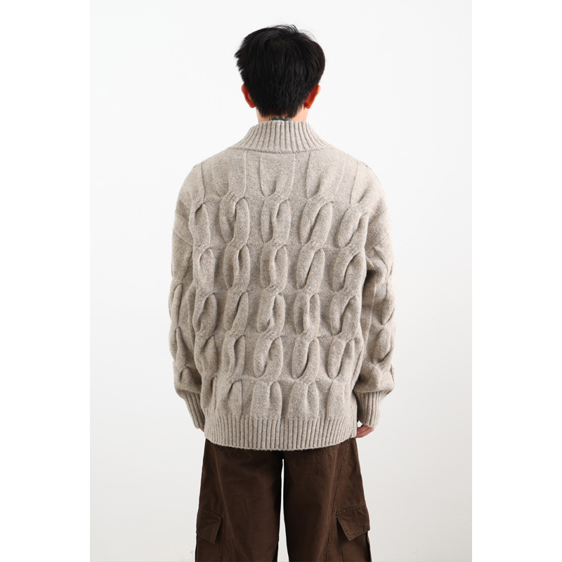 2025 Winter New Arrival Hong Kong Style Indoor Large Size Cable Knit Cardigan Sweater M-3X JM25900-TeP65_voghion.com