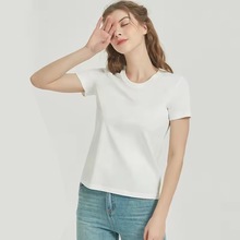 夏季穿舒适合身棉t恤女圆领白色上衣宽松显瘦打底衫