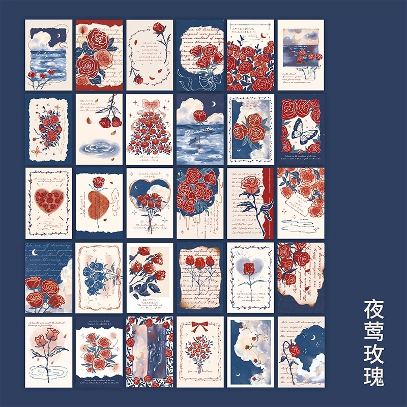 Почтовая открытка-бокс (MR. PAPER) Rose Revelation — 30 ретро иллюстрационных карточек, нарисованных вручную