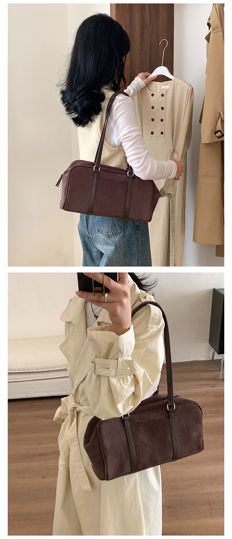 2024 suede autumn edition versatile shoulder bag, women's high-end sense, large capacity commuting plush bag_voghion.com
