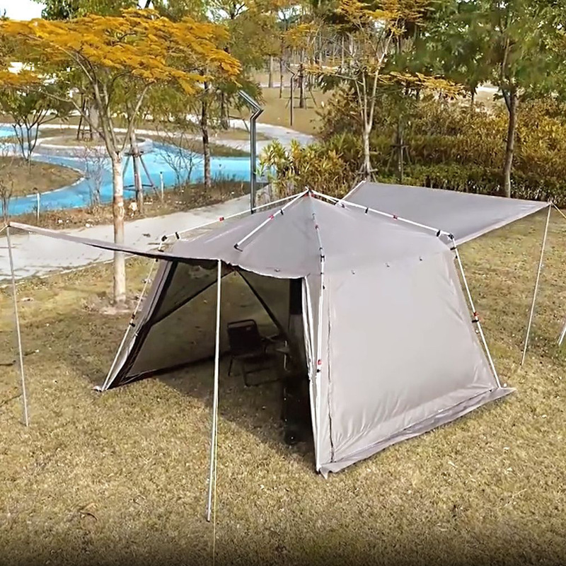 No-Build Outdoor Canopy Tent Automatic Quick-Open Aluminum Pole Camping Rainproof Sunproof Black Glue Mosquito Net Portable Pergola