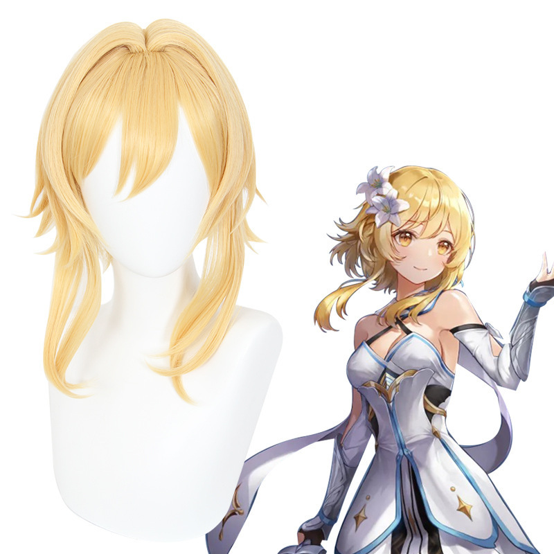 Genshin Impact Traveler Lumine cosplay anime wig light yellow customizable length