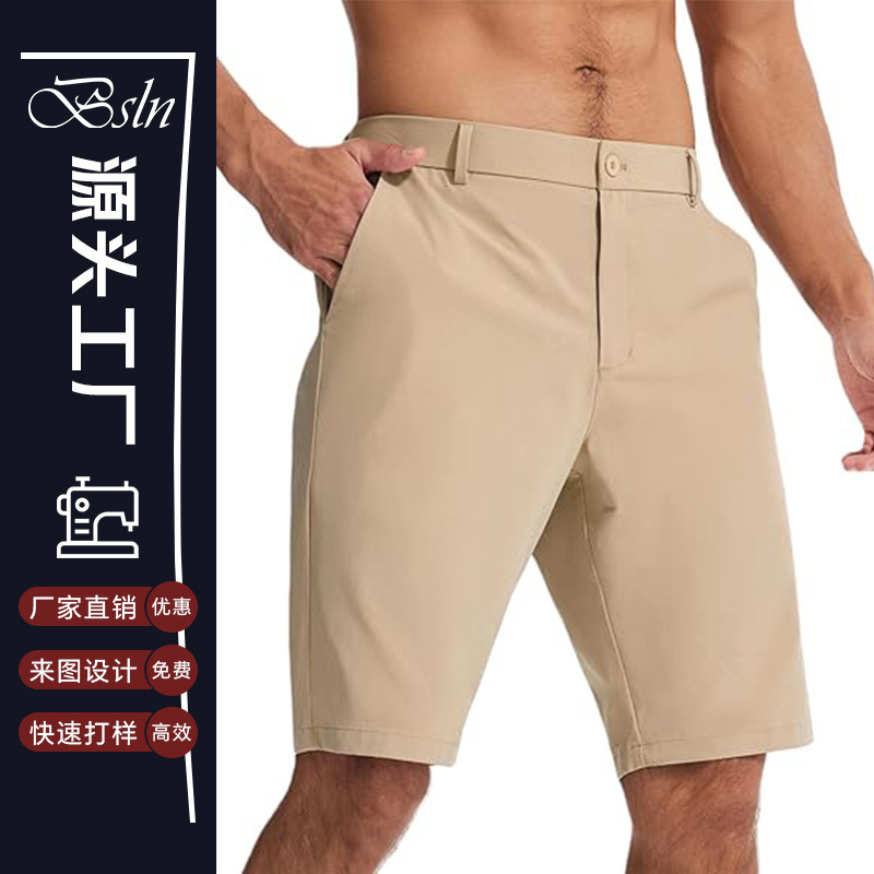 Cross-Border European and American Custom Men's Slim-Fit Golf Shorts, Lightweight Stretchy Hiking Shorts with Pockets, Casual Work Shorts