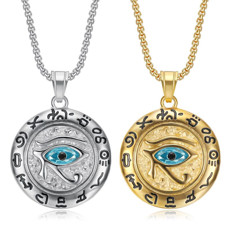 Cross-border Hot Sale Ancient Egypt Eye of Horus Titanium Steel Pendant Pharaoh Eagle Head God Eye Pendant Necklace