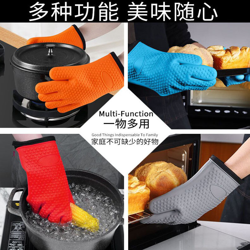 Guantes de silicona resistentes a quemaduras y aislamiento térmico resistentes a altas temperaturas antideslizantes herramientas de horneado de algodón para cocina doméstica horno de microondas