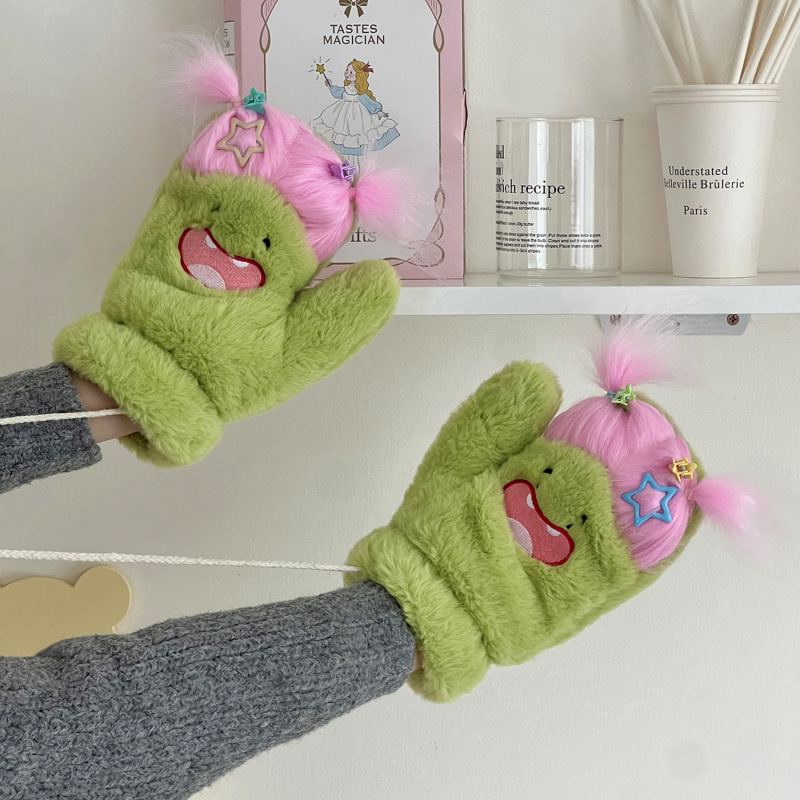跨境棉花娃娃diy 毛绒全包手套冬季可爱学生便携搞怪加厚挂脖手套|undefined