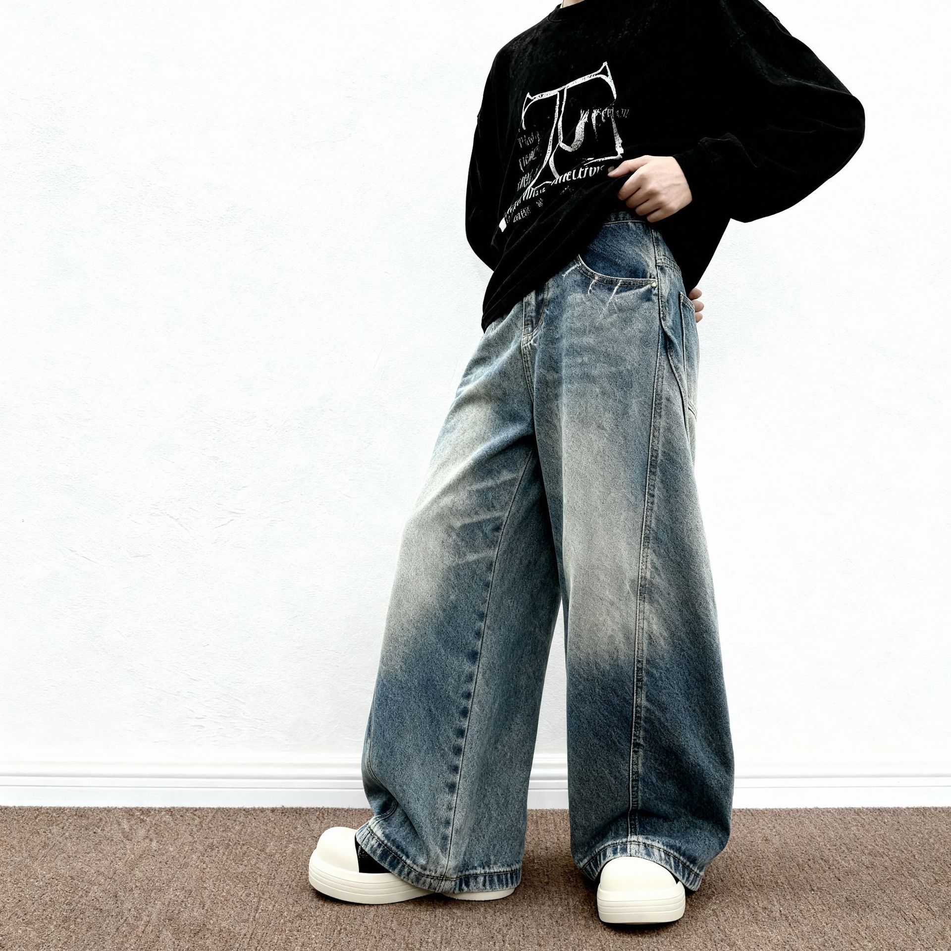 Men's Relaxed Fit Straight Leg Stretch Denim Jeans Vintage Wash Casual Comfort Pants_mkmklike.com