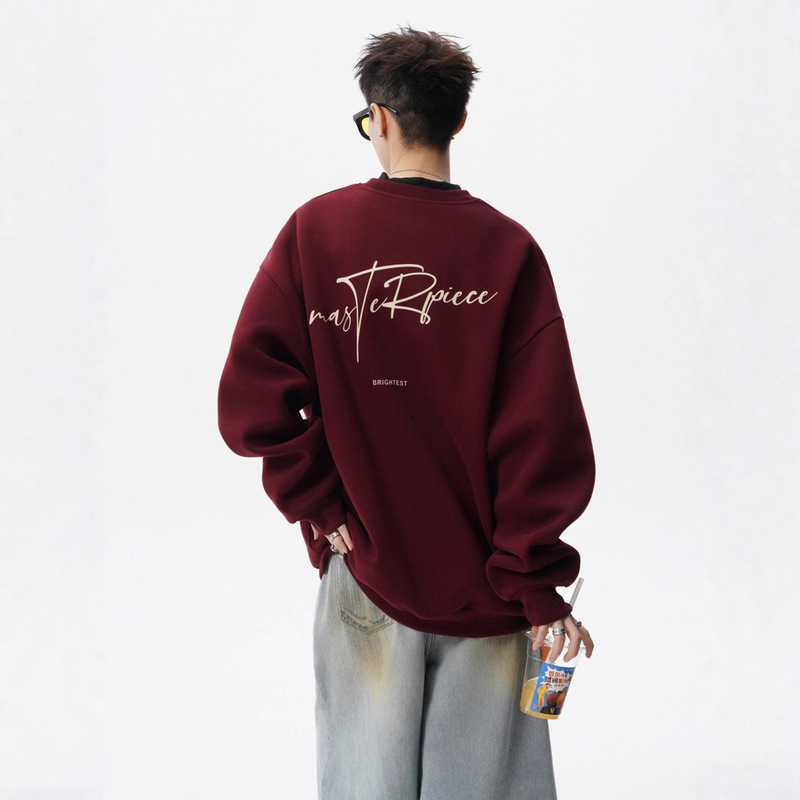 Angora Red Round Neck Printed Sweatshirt Men's Autum American Design Couple Tops Trendy Brand Versatile Loose Jacket