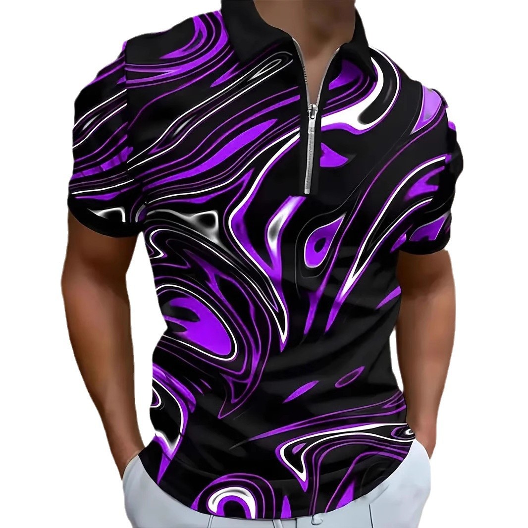Verano nuevo estilo hombre 3D impresión digital deporte colorido manga corta solapa cremallera camisa POLO13