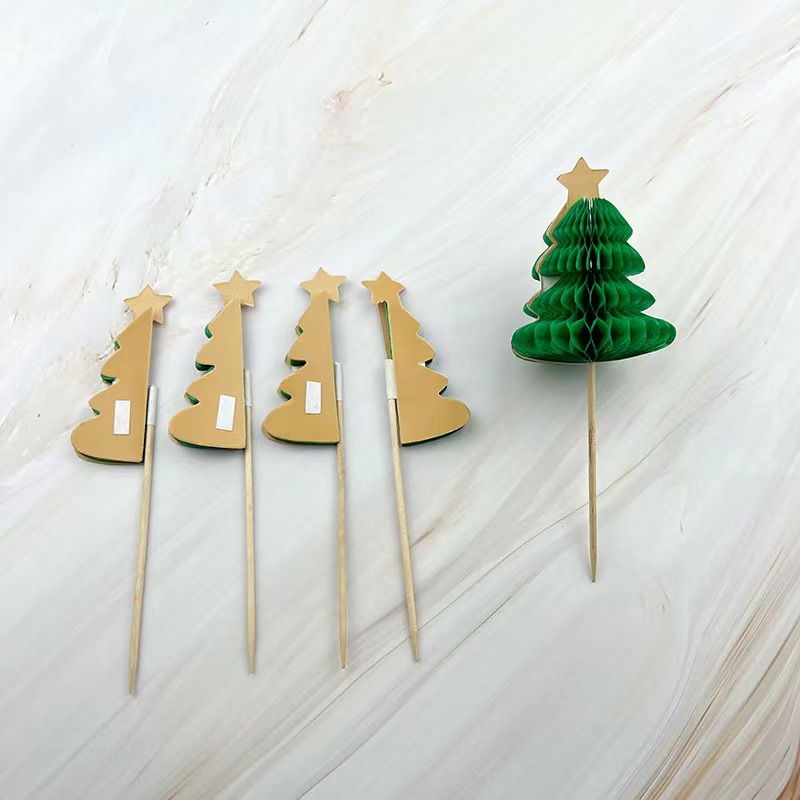Árbol de Navidad signo desechable fruta signo fiesta pastel decoración cóctel postre pequeño enchufe signo panal pequeño paraguas signo