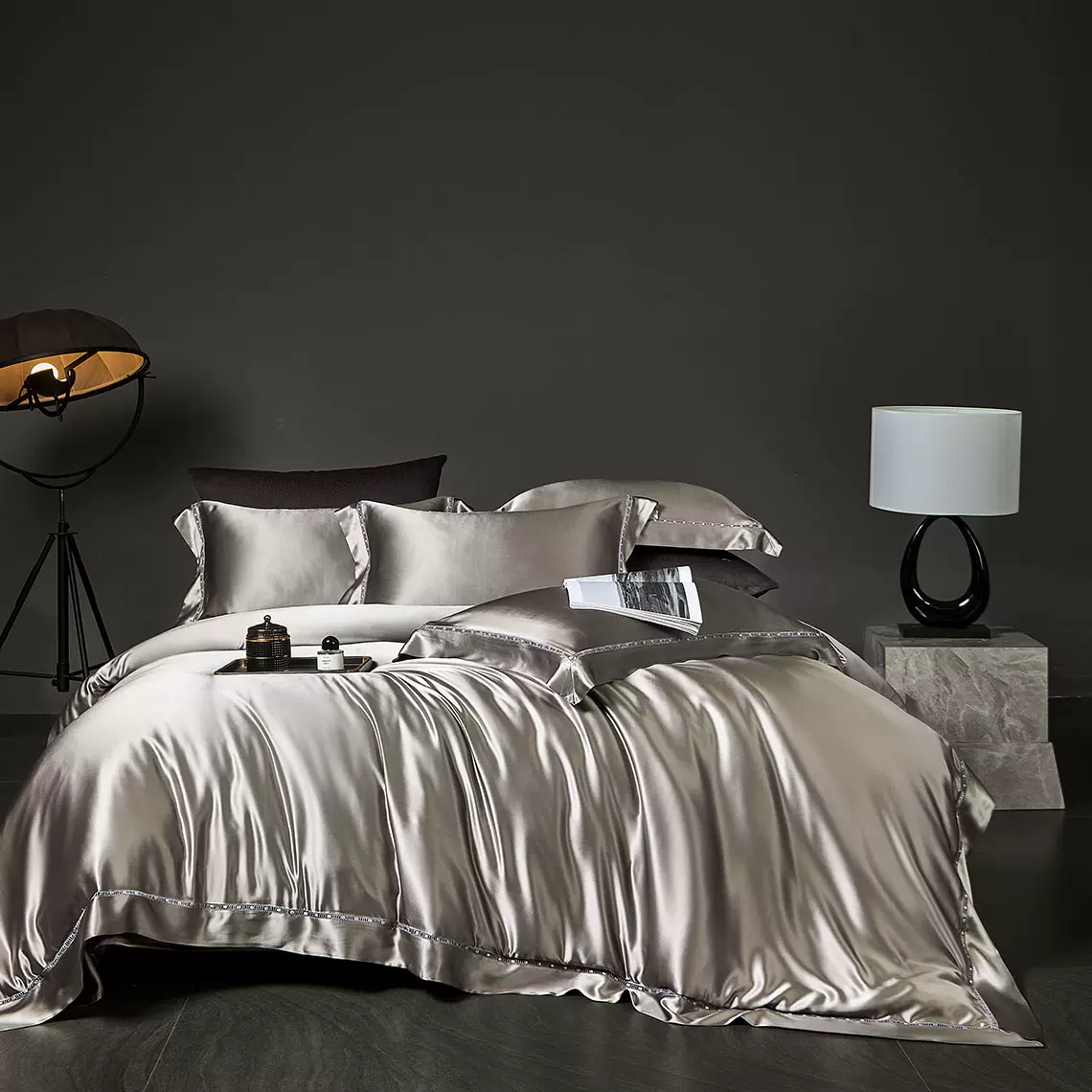 轻奢真丝四件套透气桑蚕丝单人双人床纯色全镂空高档床单款套件