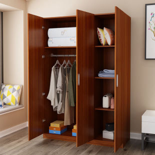 Wardrobe Sliding Door Modern Simple Solid Wood Rental House Home Bedroom Small Apartment Simple Cabinet Hanging Wardrobe