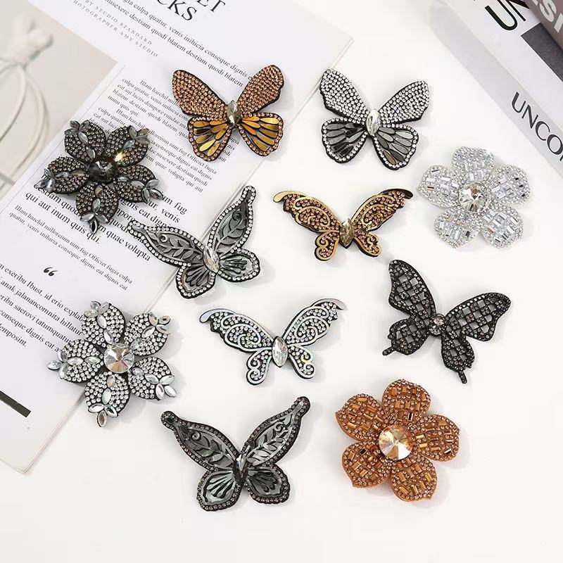 现货定型立体烫钻蝴蝶花朵发夹发饰装饰品 鞋帽耳环DIY配饰批发